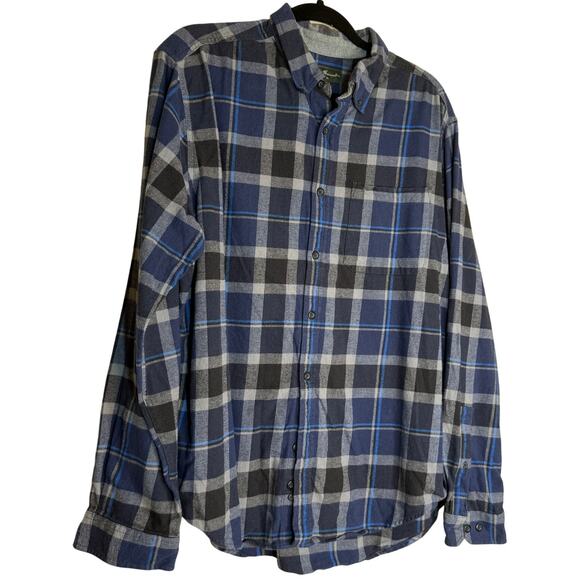 Eddie Bauer Button Down Flannel Shirt Men XL Black Plaid Long Sleeve Outdoor - Picture 1 of 9